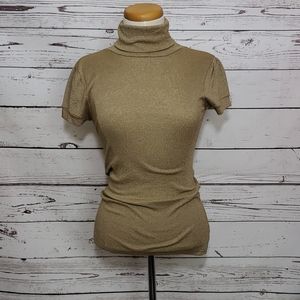 Michael Stars Metallic Gold Turtleneck Top OSFM